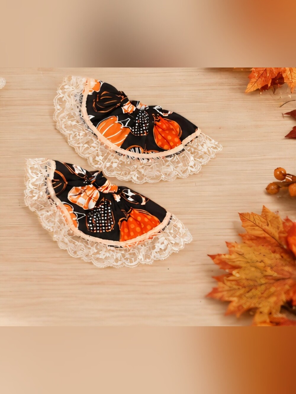 Handmade Desk Goose Black & Orange Pumpkin Lace-Trim Dress
